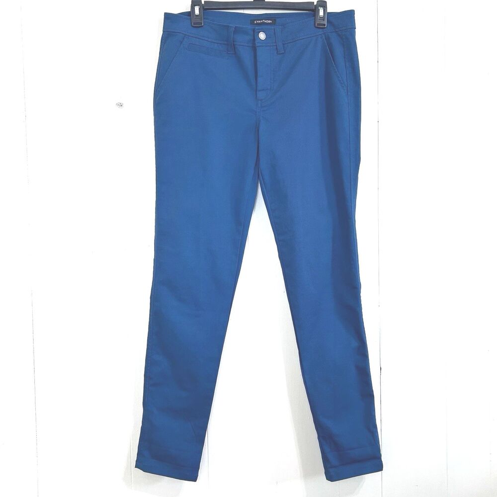 41 Hawthorn Blue Twill Skinny Leg Pants Size 12 Cotton Mid-Rise Pockets Pants